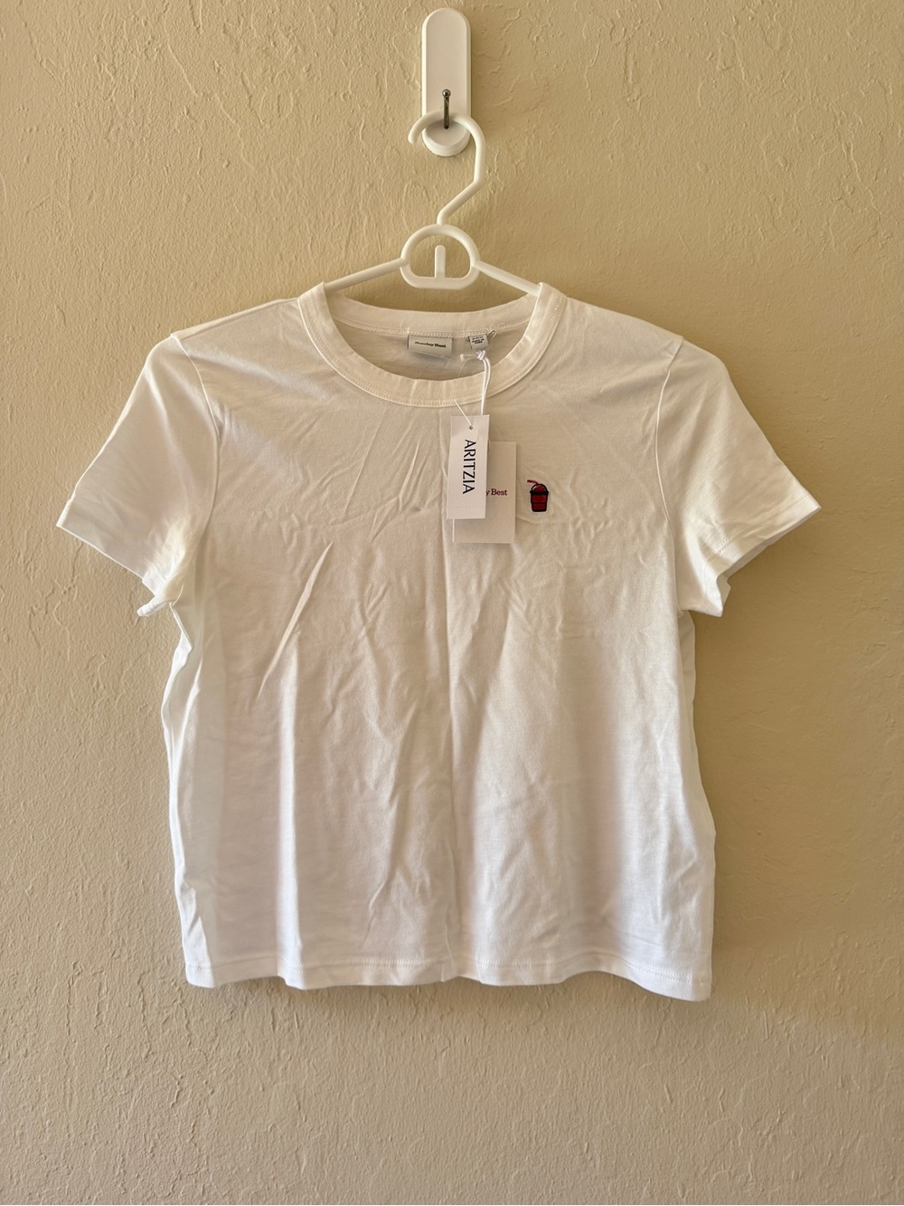 Aritzia Sunday Best Crewneck Tee with Small Red Cup Embroidery
